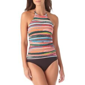 NWT Anne Cole Swimsuit Bikini Tankini Top Size S High Neck
